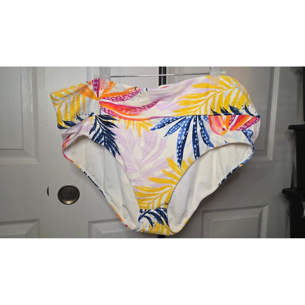 Calia Women XL Tropical Palm High Waist Swim Bikini Bottom